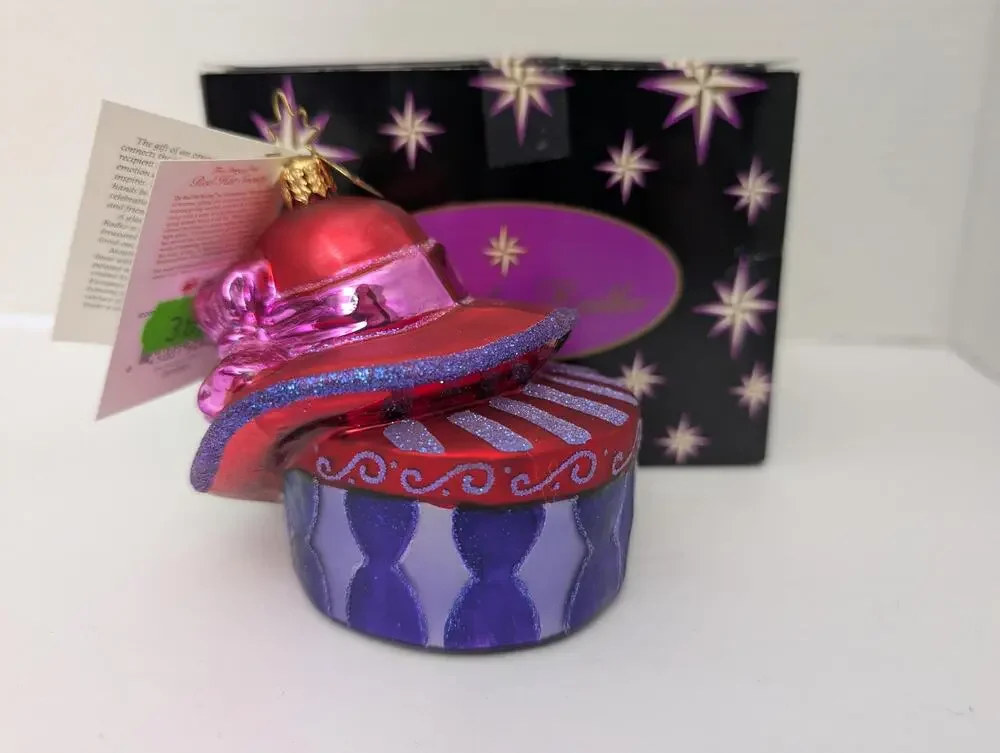 Christopher Radko On The Go Red Hat Society Glass Ornament Boxed Hatbox